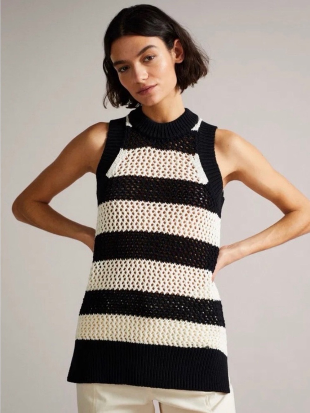 Ted Baker Black and White Striped Knit Tank Top